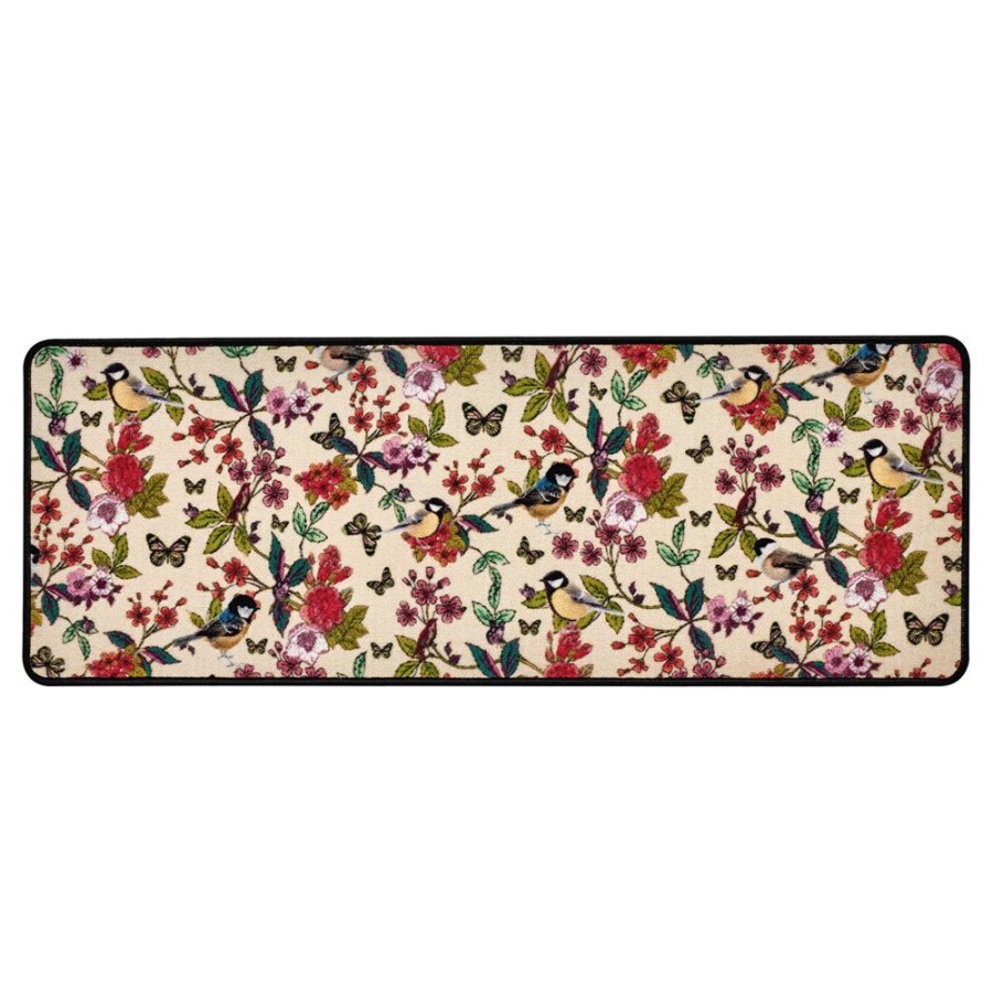 Becquet Tapis De Cuisine Fleurs Et Oiseaux | Tapis D'Entree, Tapis De Cuisine