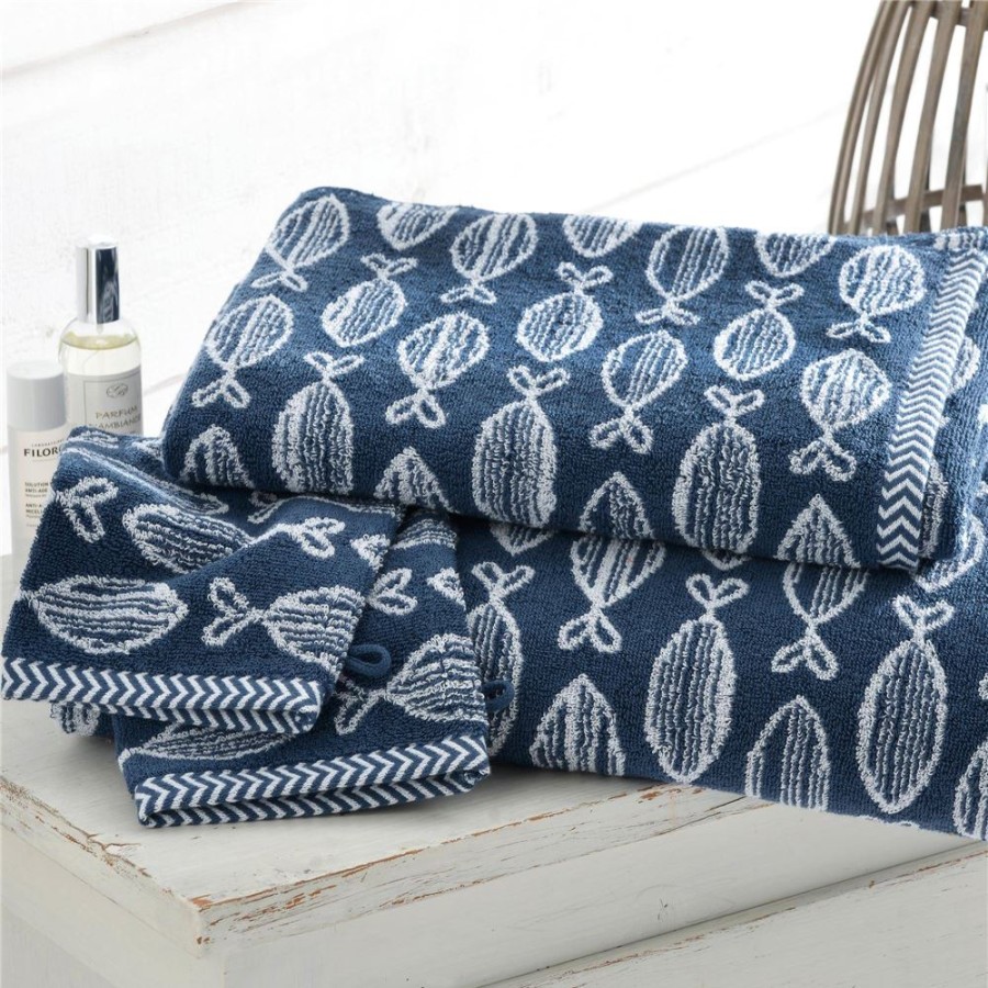 Becquet Linge De Toilette Double Jacquard - Motif Poissons - 450 G/M | Serviette De Bain Fantaisie