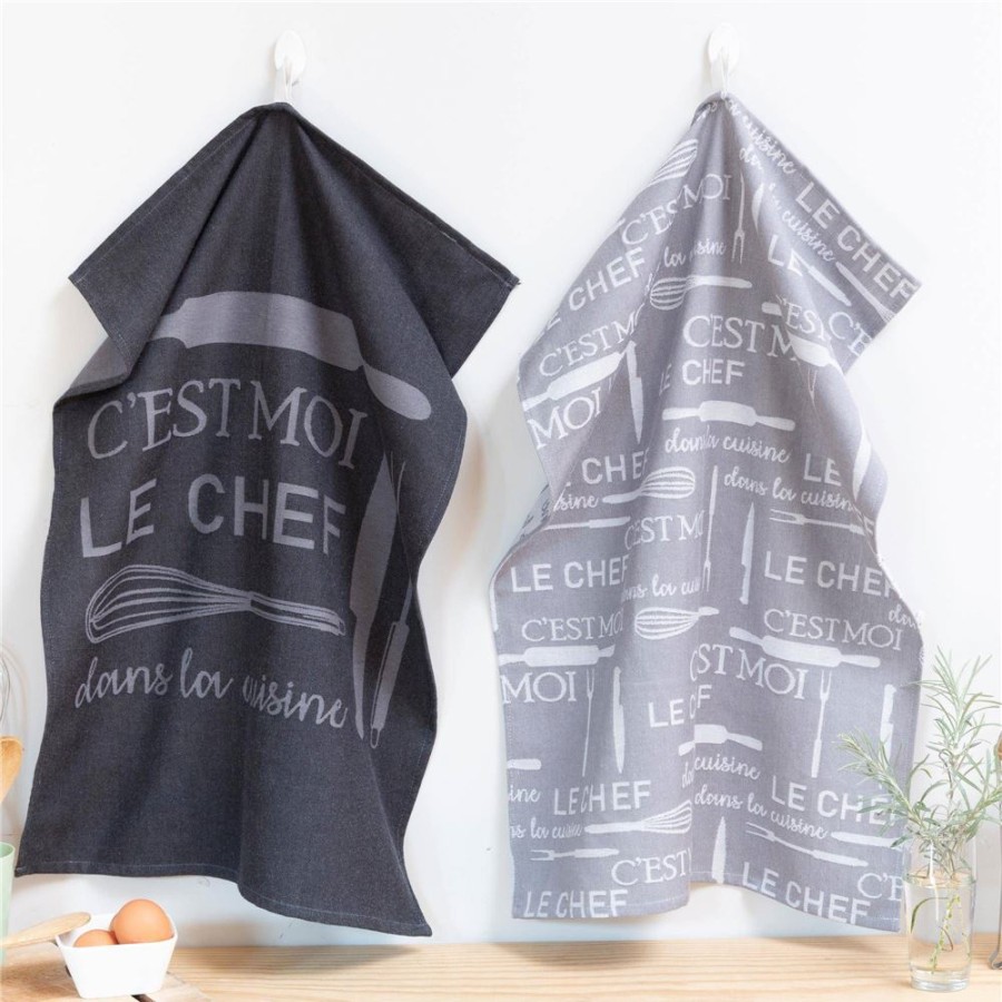 Becquet Torchons Tisses Jacquard "C'Est Moi Le Chef" - Lot De 3 Ou De 6 | Torchons, Essuie-Mains, Tablier, Gant, Manique