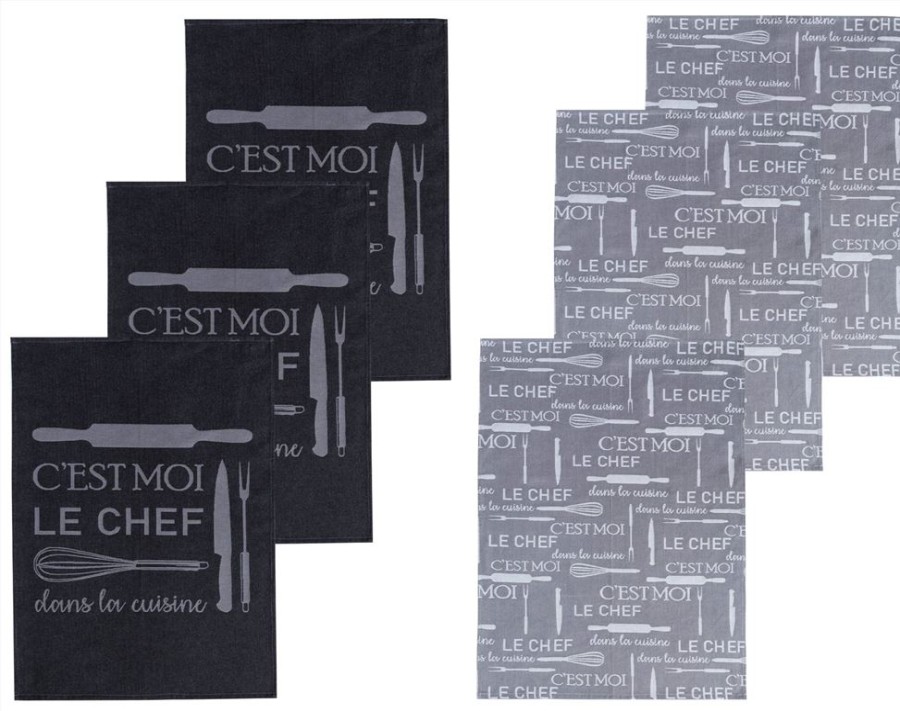 Becquet Torchons Tisses Jacquard "C'Est Moi Le Chef" - Lot De 3 Ou De 6 | Torchons, Essuie-Mains, Tablier, Gant, Manique