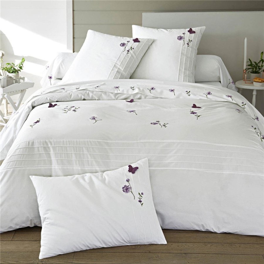 Becquet Linge De Lit Percale Brodee Fleurs Et Papillons - Becquet Creation | Linge De Lit Ado, Housse De Couette