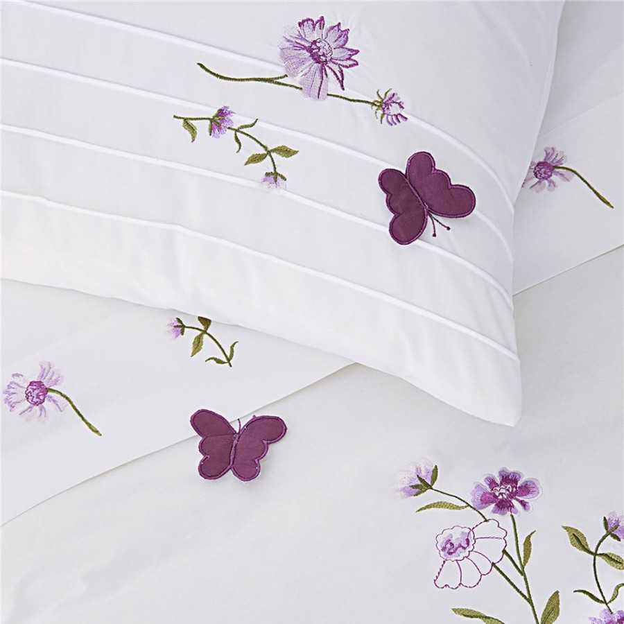 Becquet Linge De Lit Percale Brodee Fleurs Et Papillons - Becquet Creation | Linge De Lit Ado, Housse De Couette