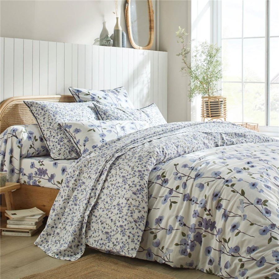 Becquet Linge De Lit Percale Imprime Fleurs Bleues - Becquet Creation | Linge De Lit Fantaisie, Linge De Lit Brode