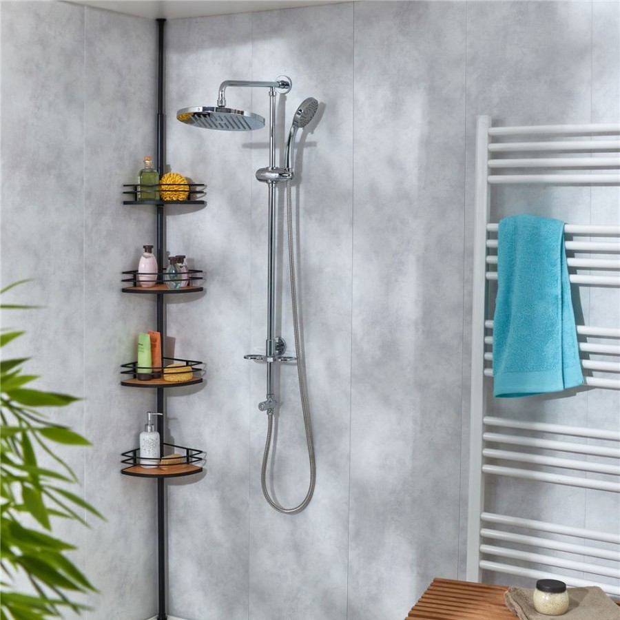 Becquet Etagere De Douche Telescopique Inox Et Bambou | Idees Salle De Bain