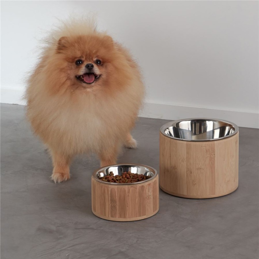 Becquet Gamelles Pour Chien Et Chat En Bambou Et Inox | Panier, Tapis, Gamelle Pour Chiens Et Chats