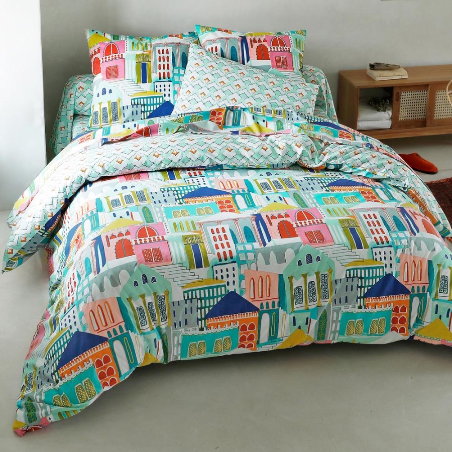 Becquet Linge De Lit Motifs Facades Multicolores - Becquet Creation | Linge De Lit Ado, Housse De Couette