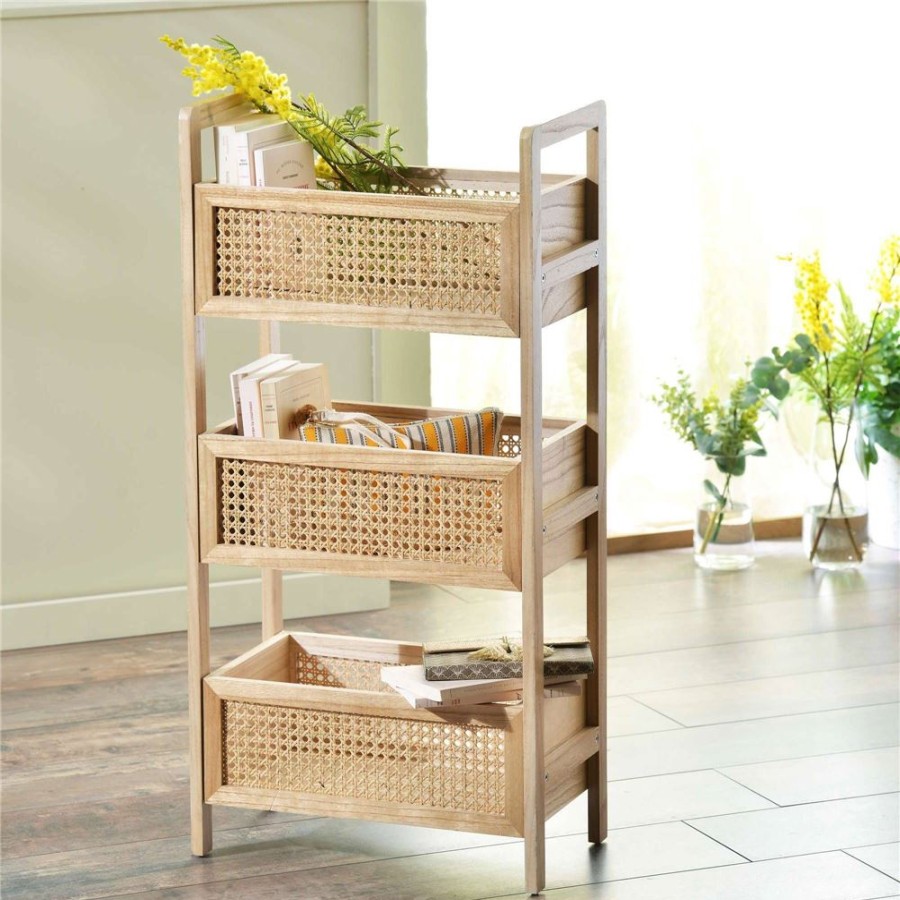 Becquet Etagere 3 Casiers En Bois Et Rotin | Rangement, Gain De Place