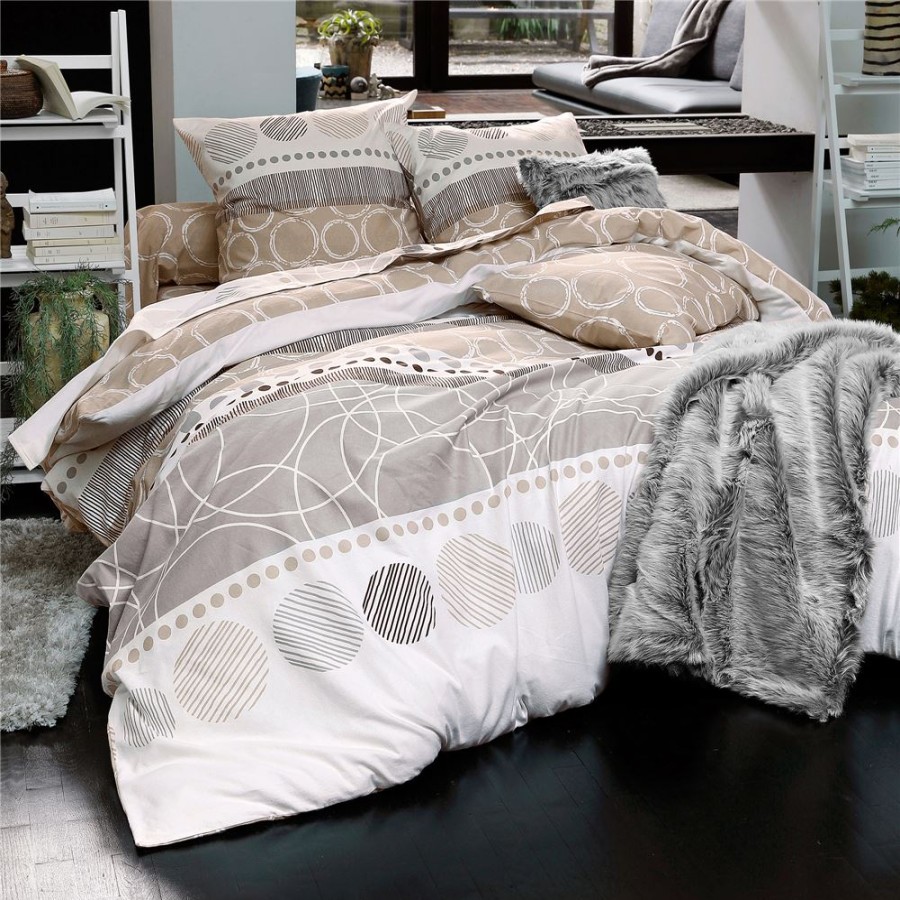 Becquet Linge De Lit Polycoton Rayures Et Cercles - Becquet Creation | Linge De Lit Fantaisie, Linge De Lit Brode