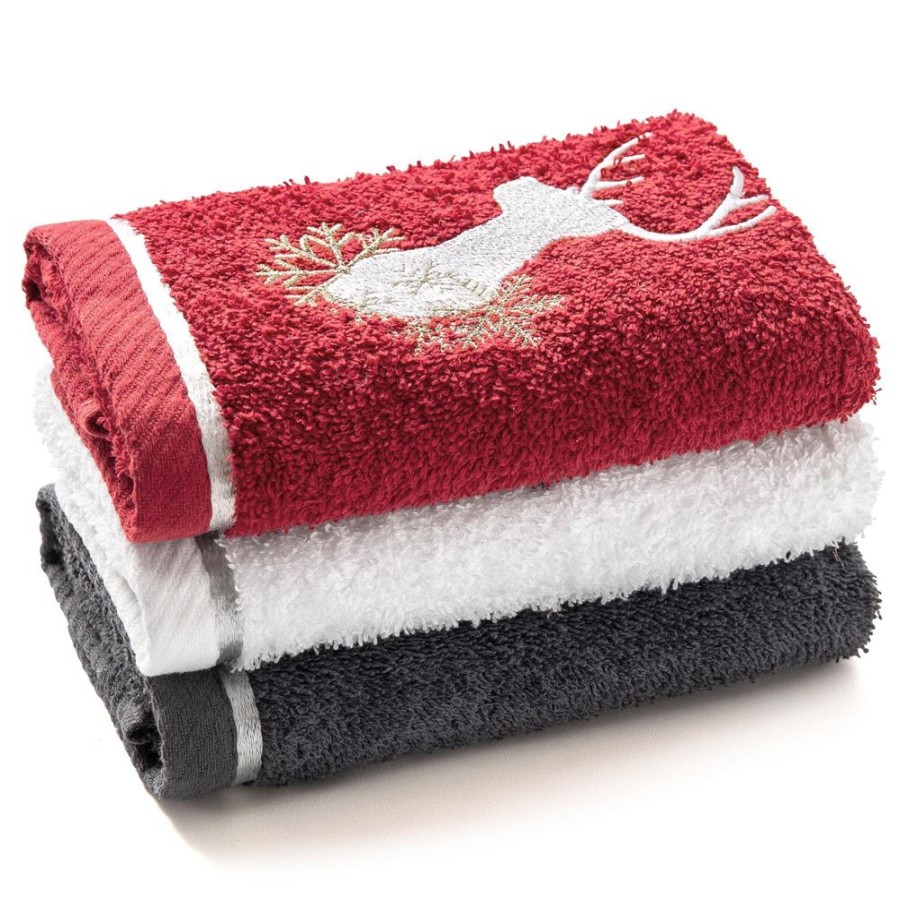 Becquet Serviettes D'Invite Broderie Cerf - Lot De 3 - 370 G/M | Serviette De Bain Fantaisie