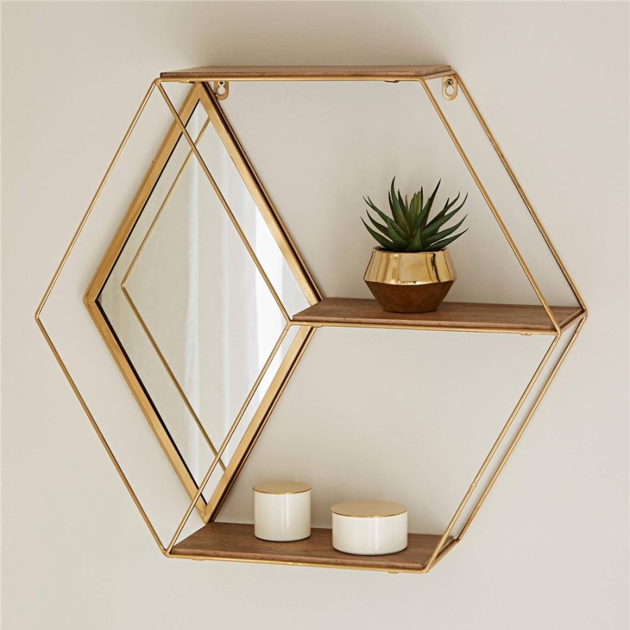 Becquet Etagere Hexagonale En Bois Et Metal | Decoration Murale