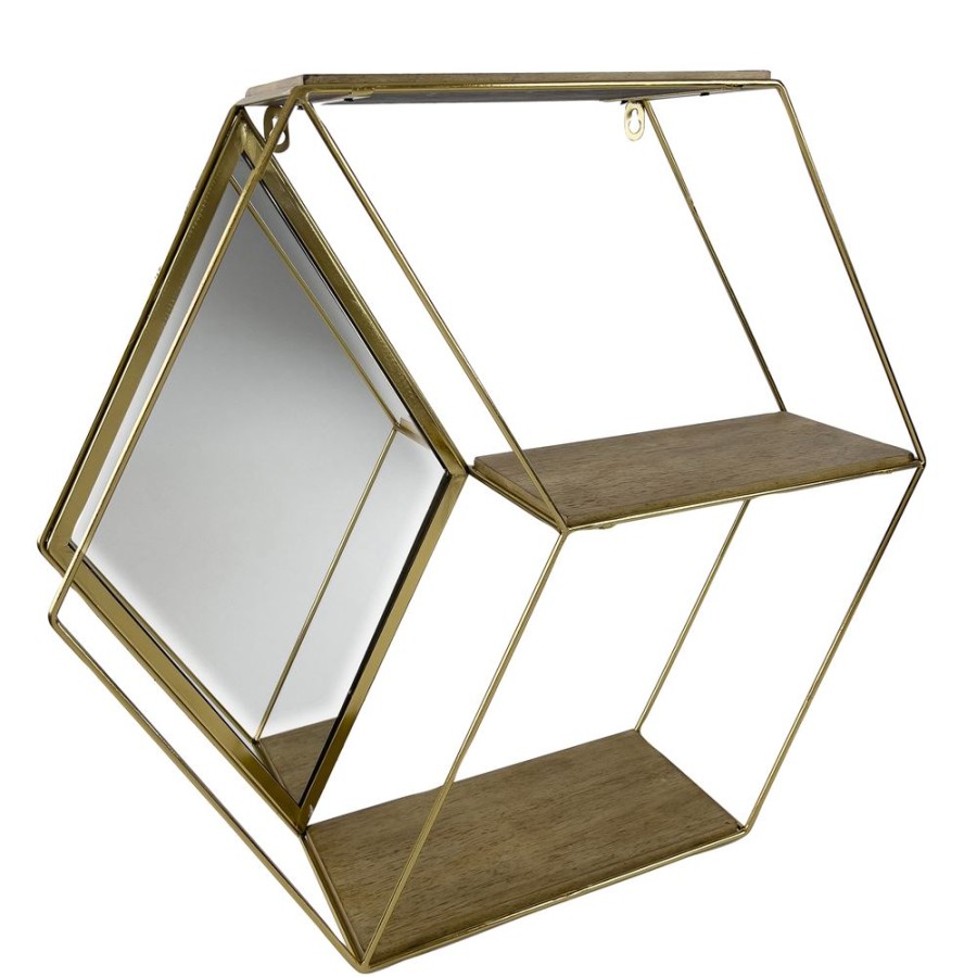 Becquet Etagere Hexagonale En Bois Et Metal | Decoration Murale