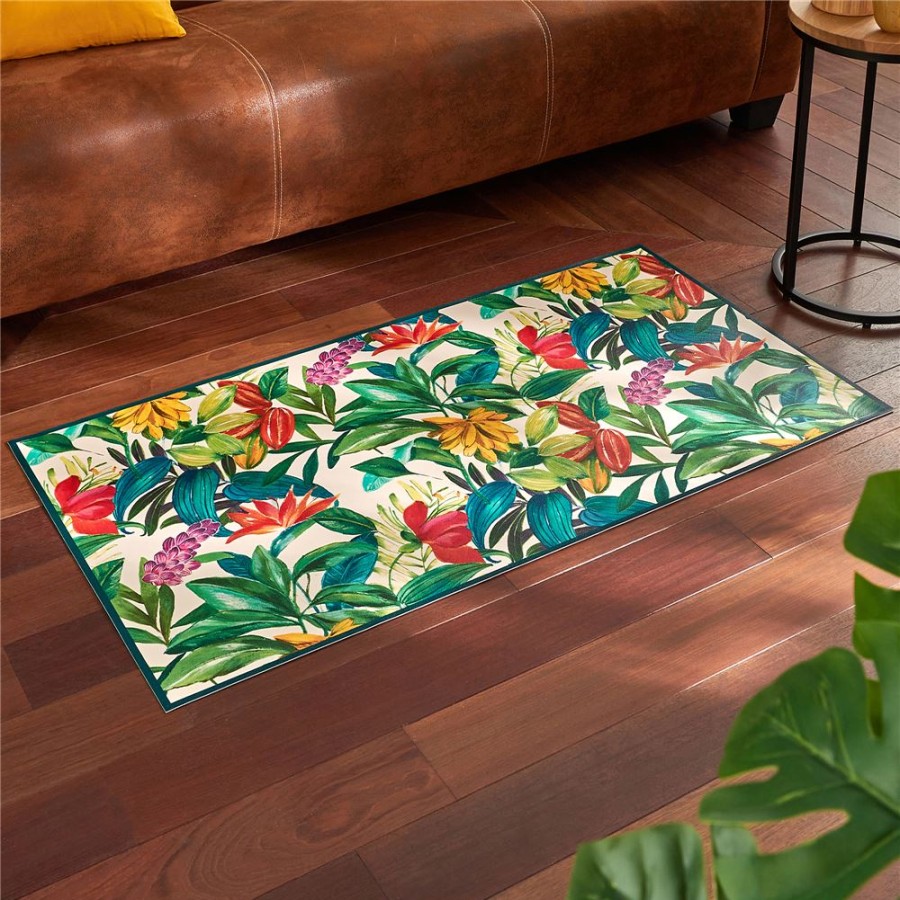 Becquet Tapis Vinyle Fleurs Multicolores - Becquet Creation | Tapis D'Entree, Tapis De Cuisine