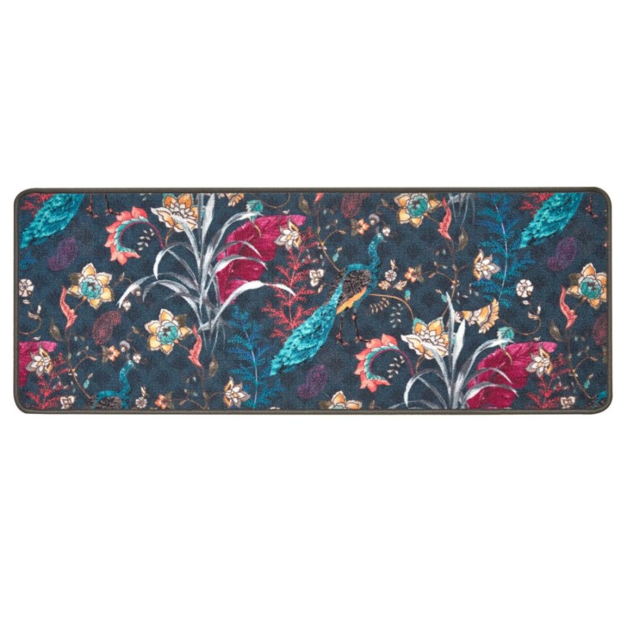 Becquet Tapis De Cuisine Paon Et Fleurs | Tapis D'Entree, Tapis De Cuisine