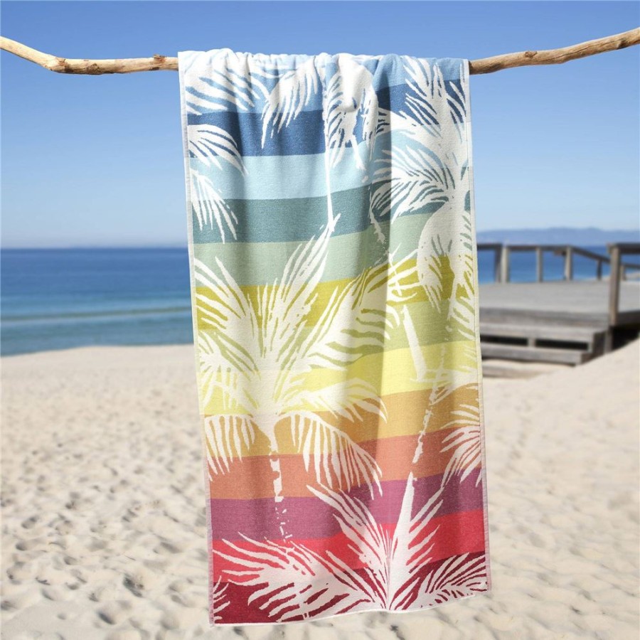 Becquet Drap De Plage Motif Palmier Et Rayures - Becquet Creation | Serviette De Plage, Fouta